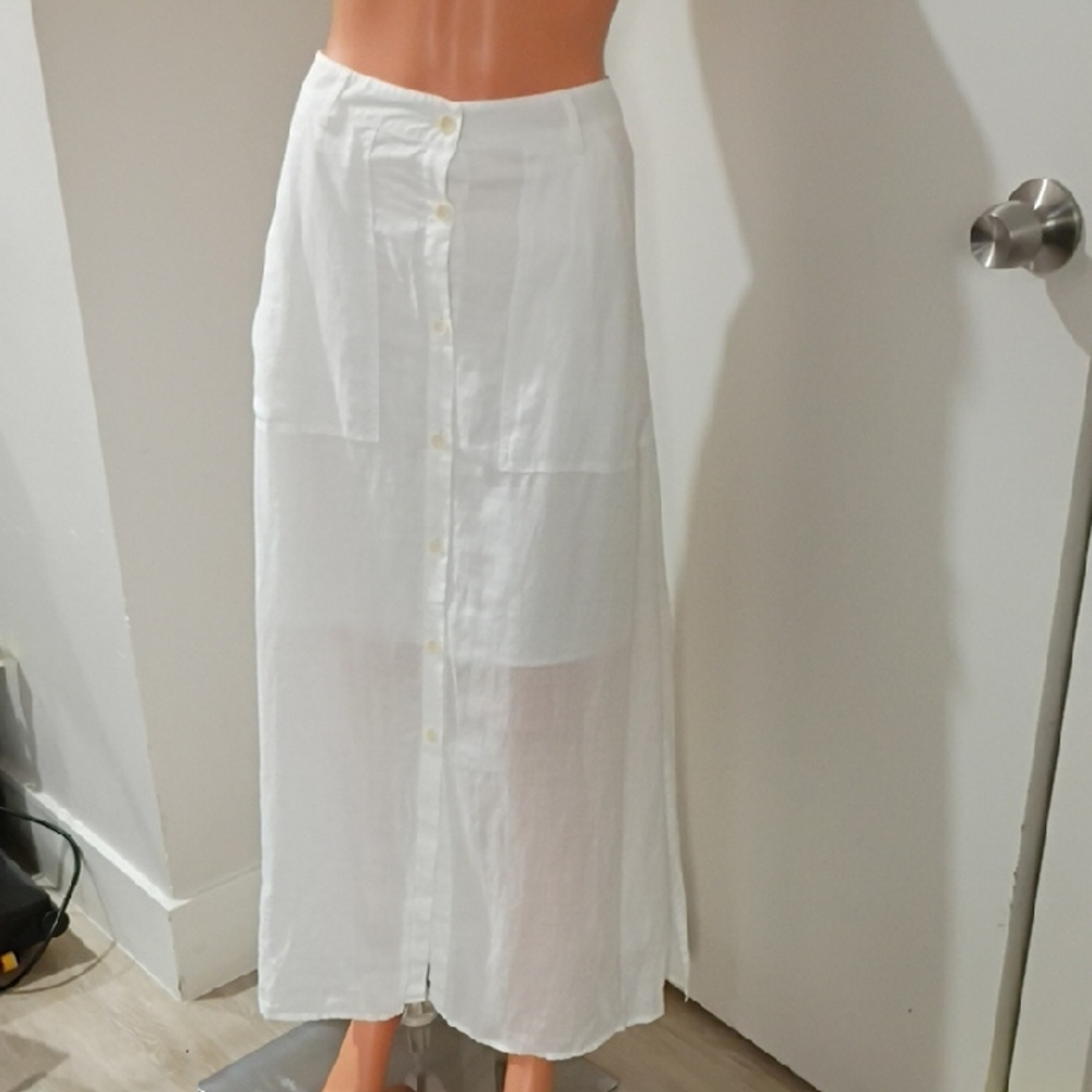 Theory White Maxi Skirt with Buttons